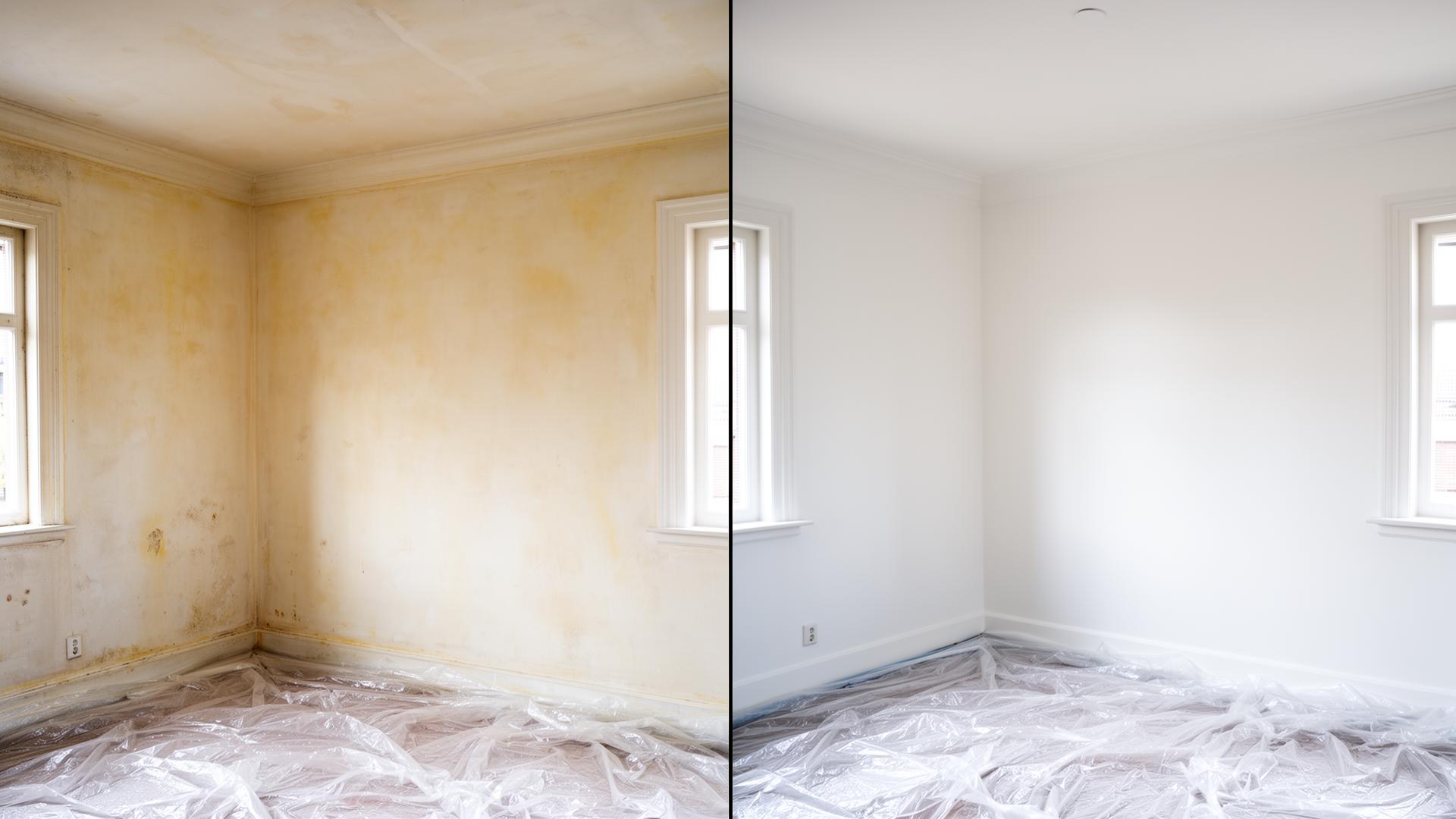 Voor en na latex spuiten