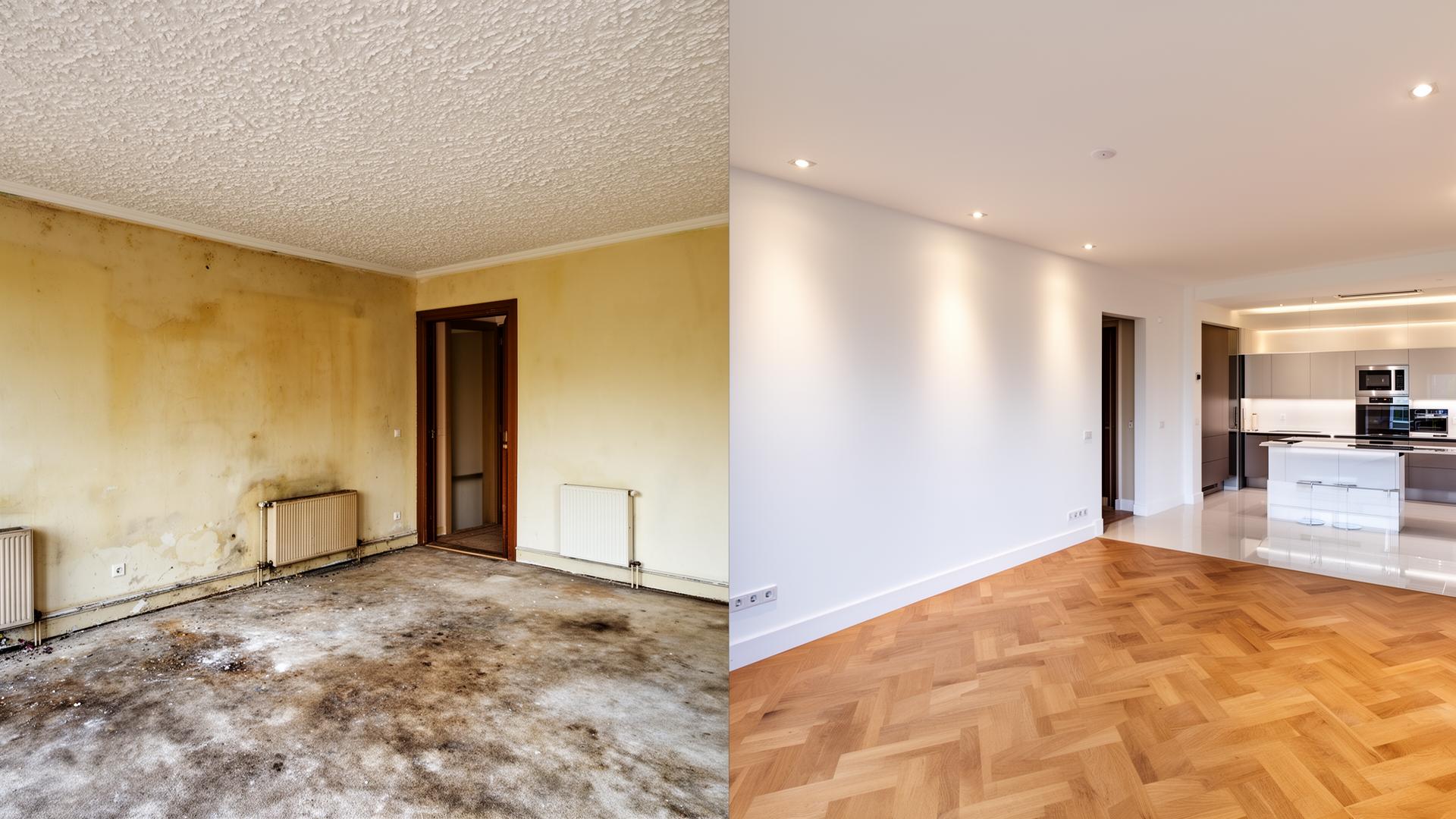 Voor en na complete woonkamer renovatie