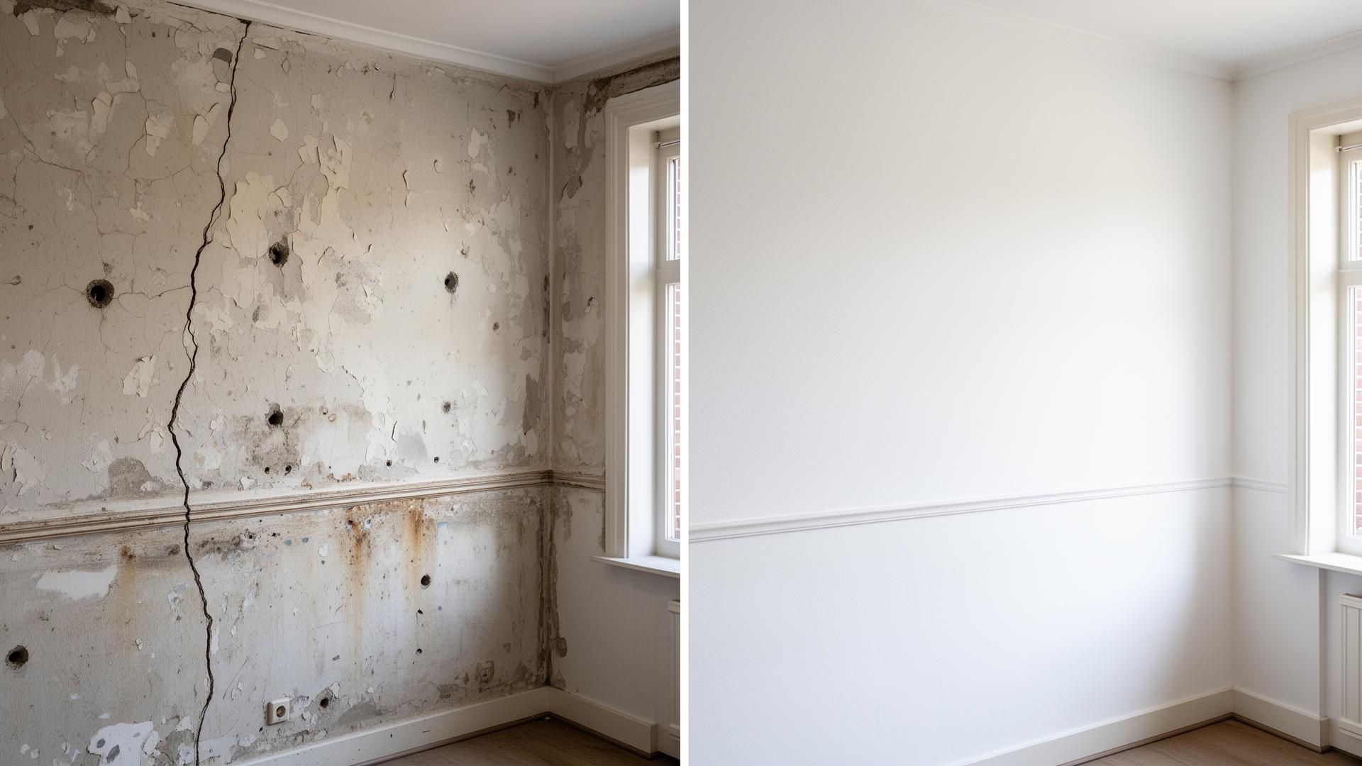 Voor en na stucwerk wand