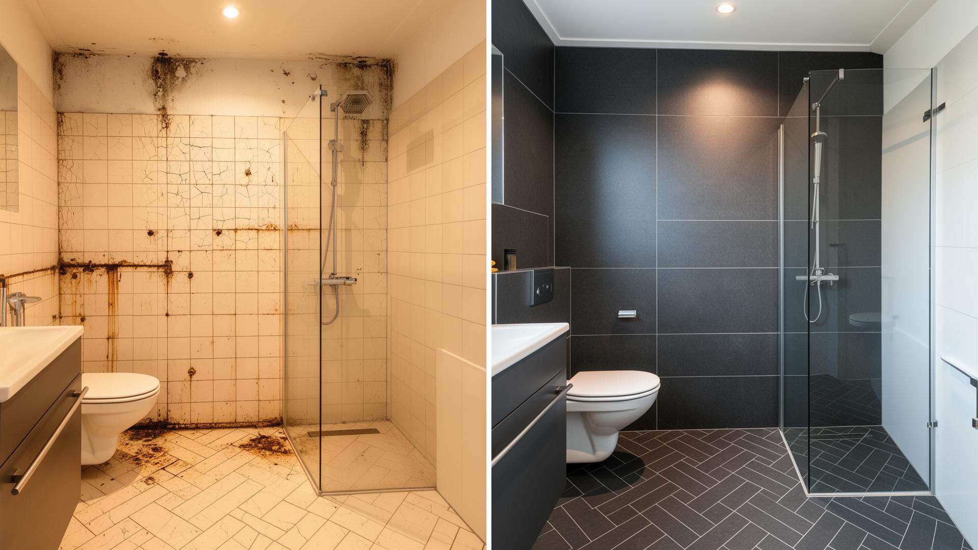 Voor en na tegelen badkamer